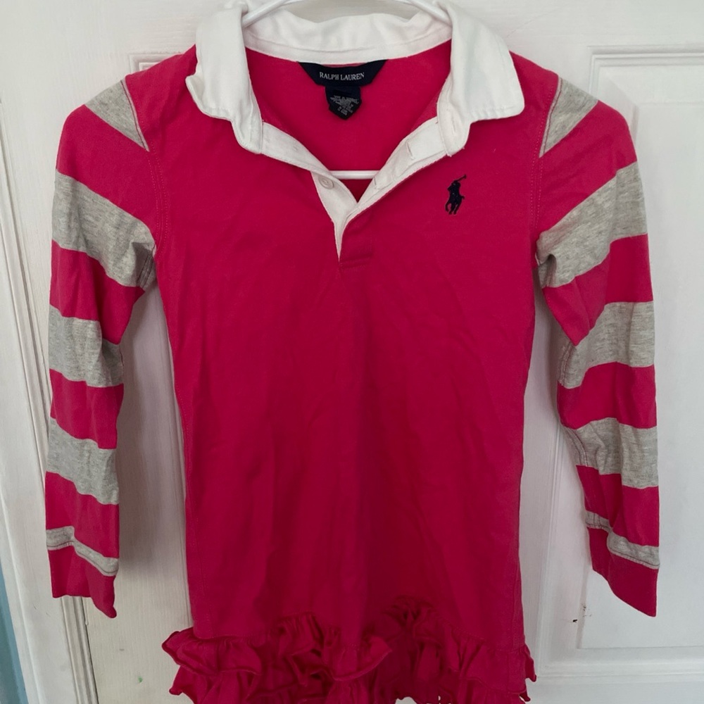 Ralph Lauren Kids Pink and Gray Striped Polo